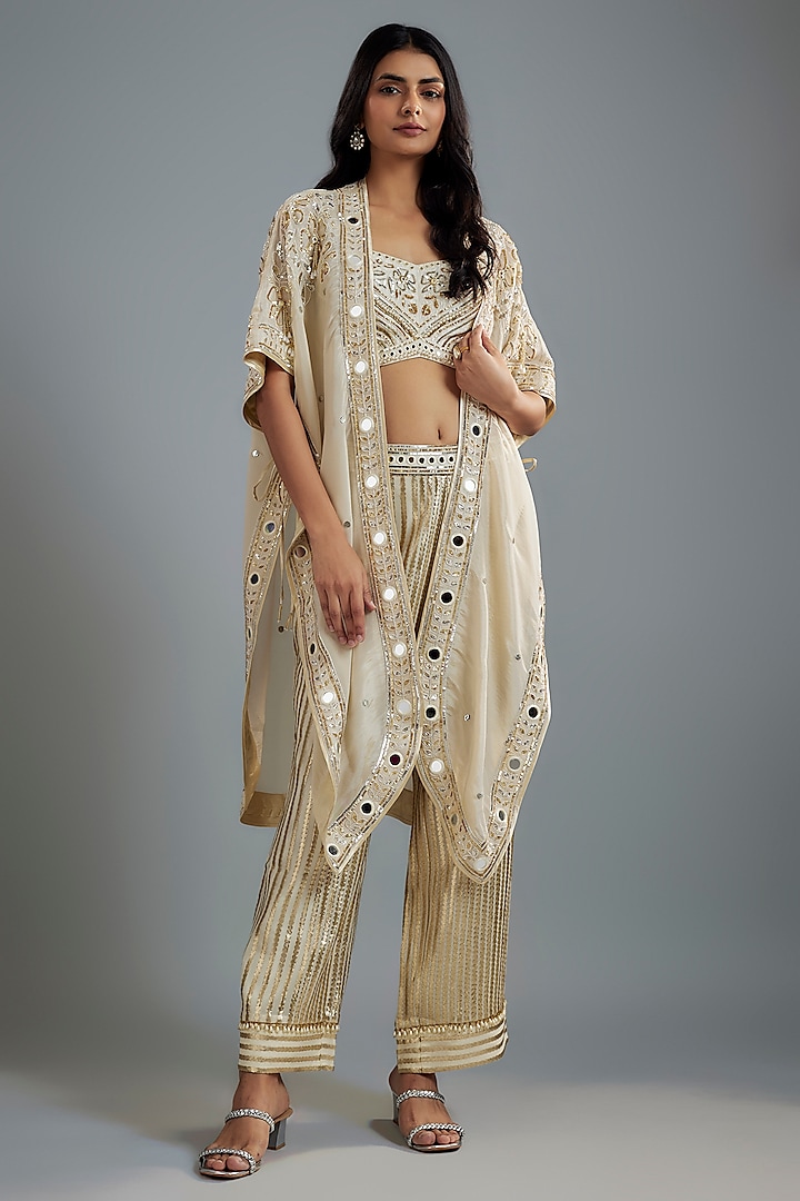 Ivory Georgette Hand Embroidered Cape Set by I AM DESIGN at Pernia's Pop Up Shop