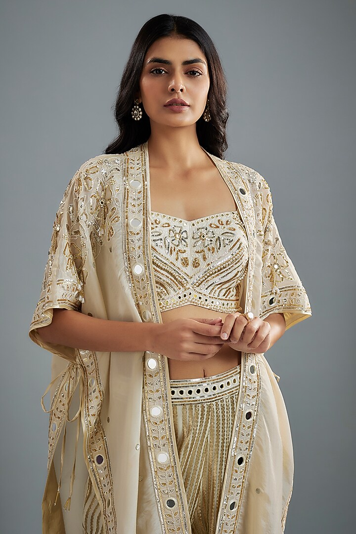 Ivory Georgette Hand Embroidered Cape Set by I AM DESIGN at Pernia's Pop Up Shop