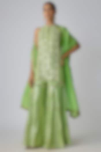 Sea Green Georgette Embroidered Short Kurta Set by I Am Design at Pernia's Pop Up Shop