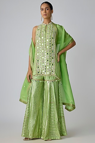Sea Green Georgette Embroidered Short Kurta Set by I Am Design