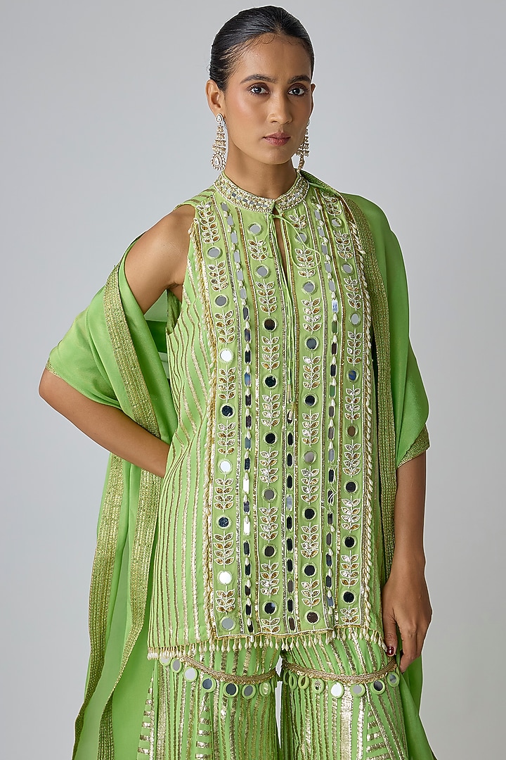 Sea Green Georgette Embroidered Short Kurta Set by I Am Design at Pernia's Pop Up Shop