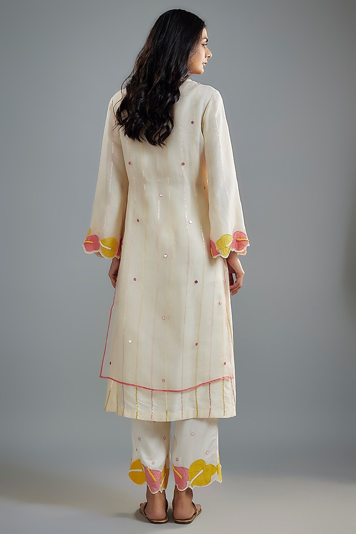 Ivory Silk Organza Sequins Work Layered Kurta Set by I AM DESIGN at Pernia's Pop Up Shop