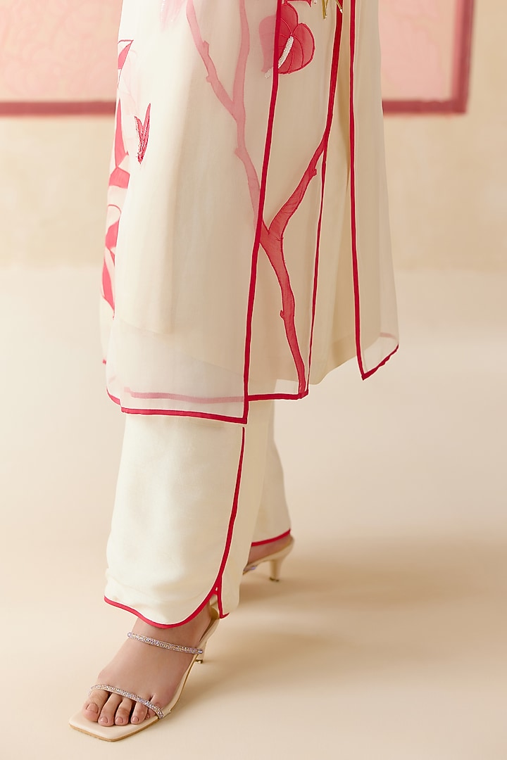 Ivory Silk Organza Floral Applique Work Angrakha Kurta Set by I AM DESIGN at Pernia's Pop Up Shop
