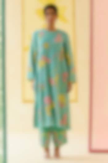 Mint Silk Organza Floral Applique Work Kurta Set by I AM DESIGN at Pernia's Pop Up Shop