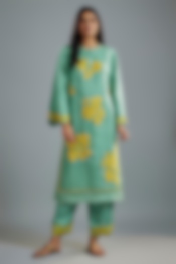 Mint Silk Organza Mirror Work Layered Kurta Set by I AM DESIGN at Pernia's Pop Up Shop