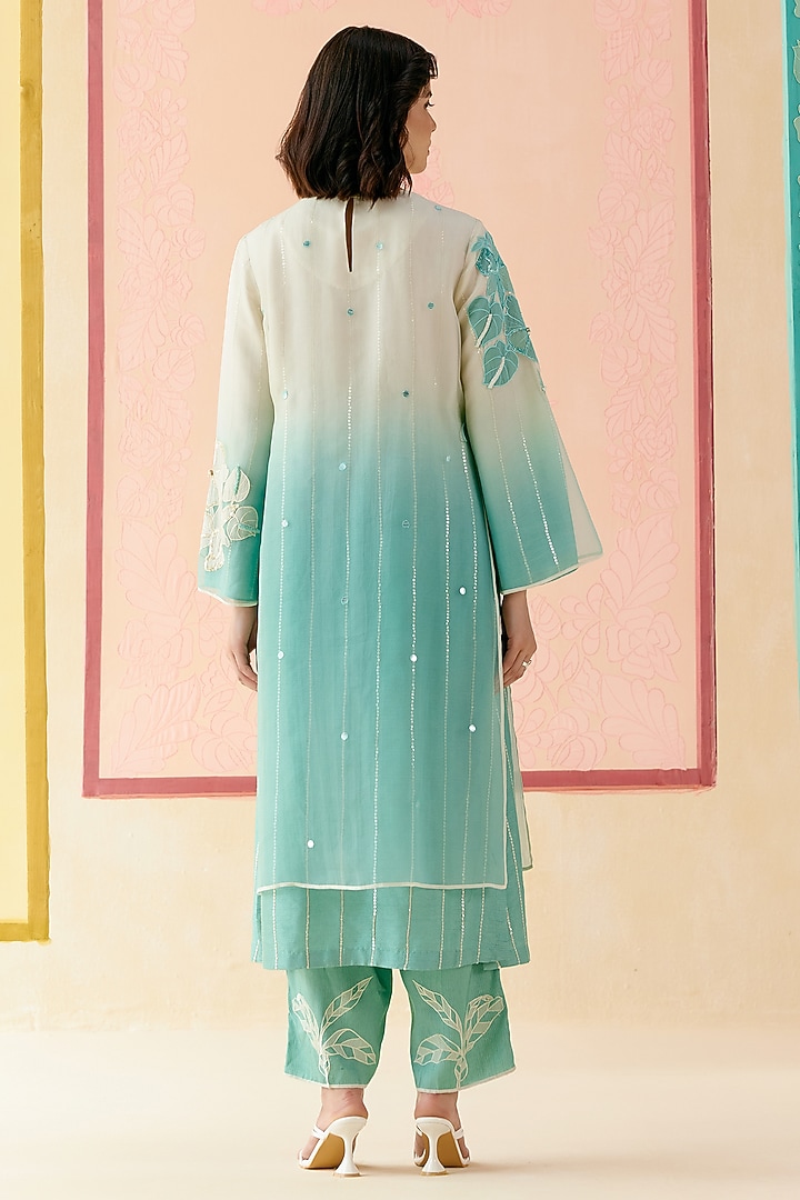 Mint Silk Organza Floral Applique Work Kurta Set by I AM DESIGN at Pernia's Pop Up Shop