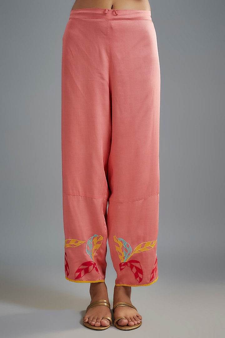 Pink Silk Organza Floral Applique Work Layered Kurta Set by I AM DESIGN at Pernia's Pop Up Shop