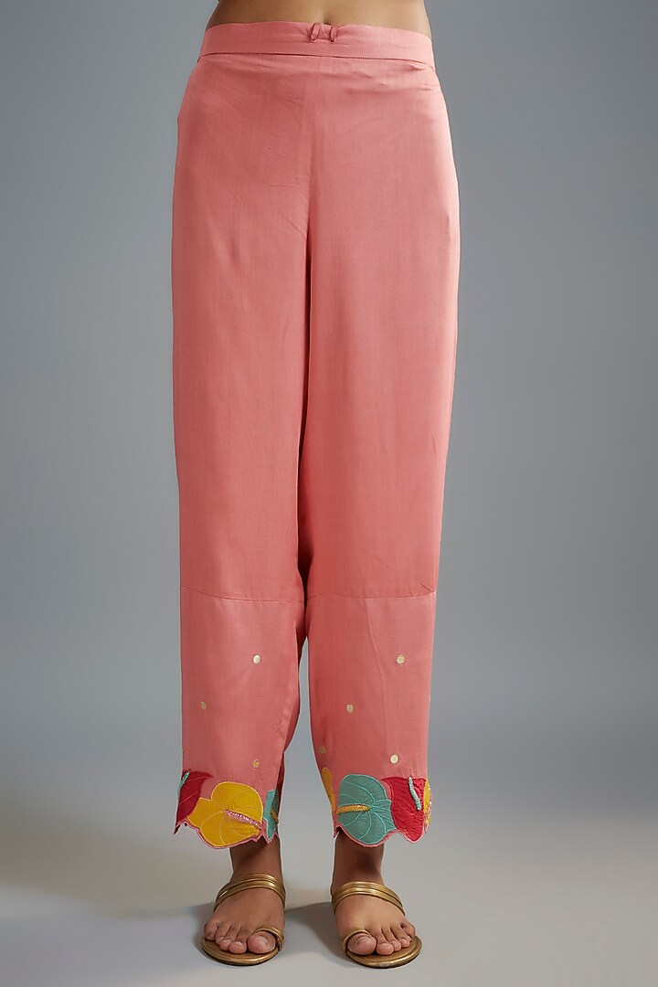 Pink Silk Organza Floral Applique Work Layered Kurta Set by I AM DESIGN at Pernia's Pop Up Shop