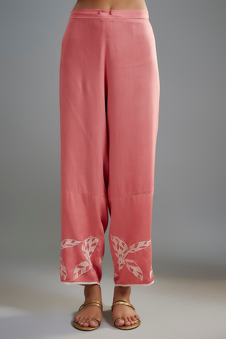 Pink Ombre Silk Organza Floral Applique Layered Kurta Set by I AM DESIGN at Pernia's Pop Up Shop