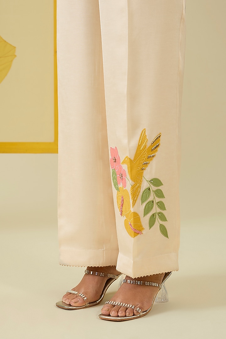 Ivory Linen Satin Applique Work Co-Ord Set by I AM DESIGN at Pernia's Pop Up Shop