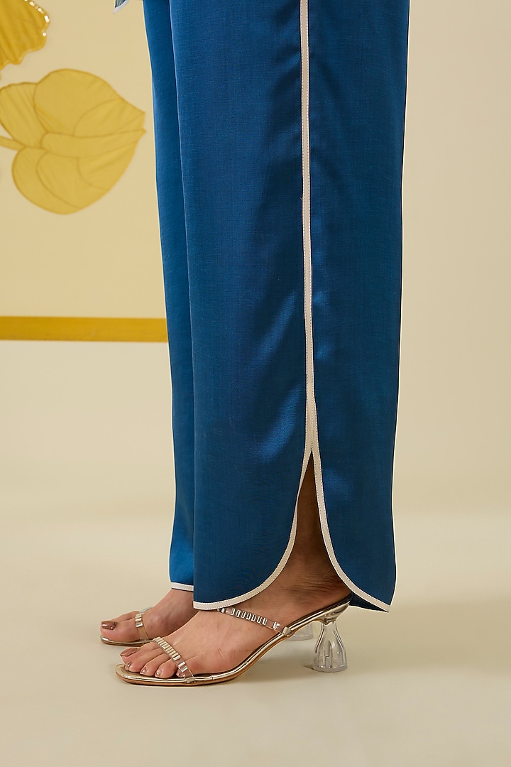 Blue Silk Organza Floral Applique Work Angrakha Kurta Set by I AM DESIGN at Pernia's Pop Up Shop