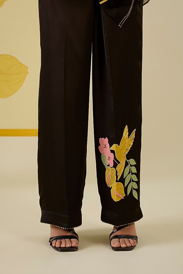 Black Linen Satin Applique Work Co-Ord Set by I AM DESIGN at Pernia's Pop Up Shop