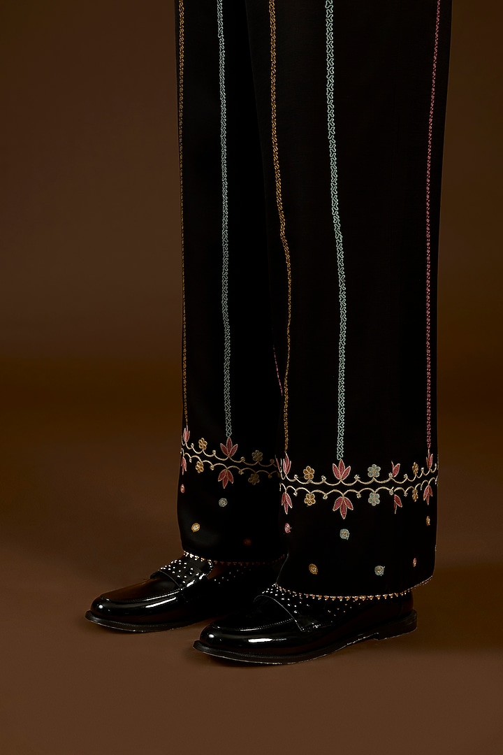 Black Linen Satin Floral Embroidered Co-Ord Set by I AM DESIGN at Pernia's Pop Up Shop