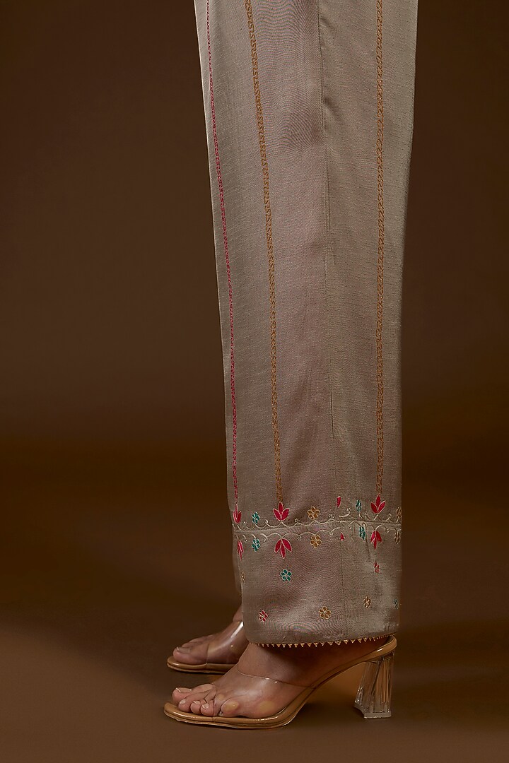 Grey Linen Satin Floral Embroidered Co-Ord Set by I AM DESIGN at Pernia's Pop Up Shop