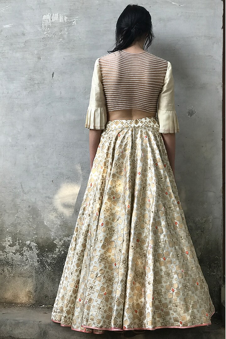 Ivory Printed & Embroidered Wedding Lehenga Set by I AM DESIGN at Pernia's Pop Up Shop