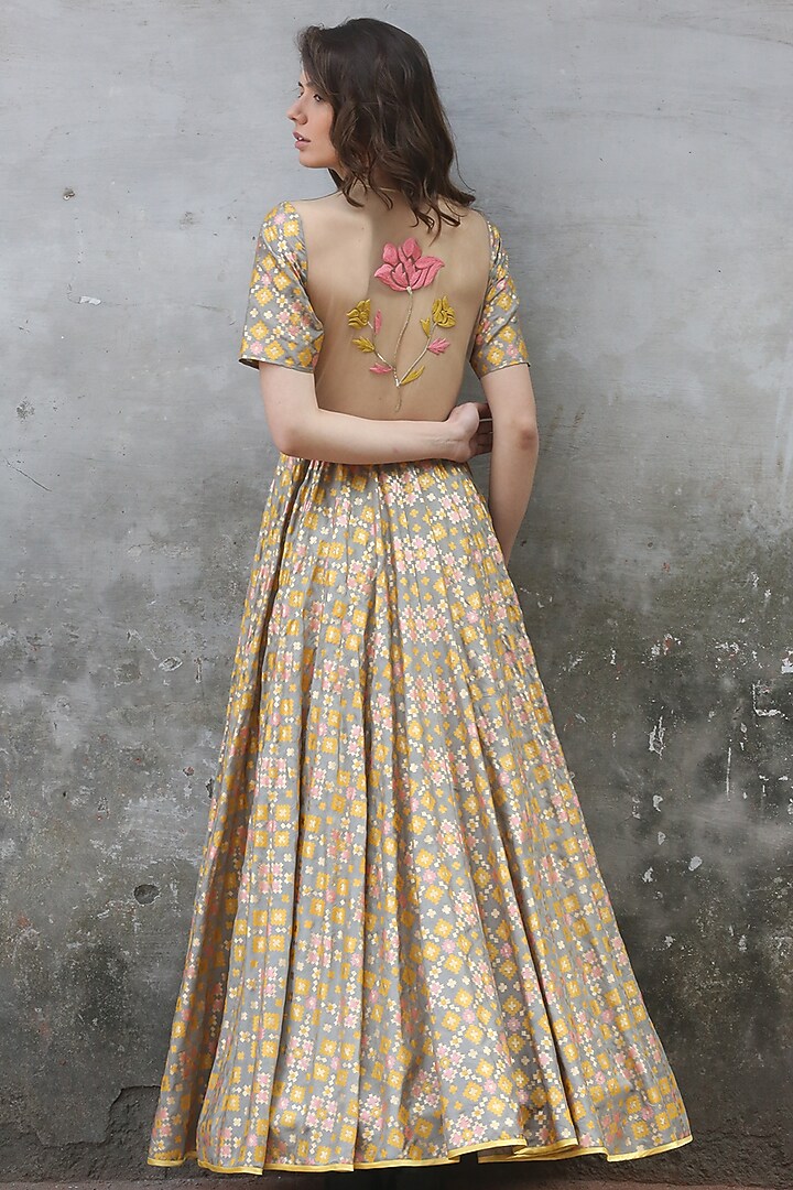 Grey Printed & Embroidered Gown by I AM DESIGN at Pernia's Pop Up Shop