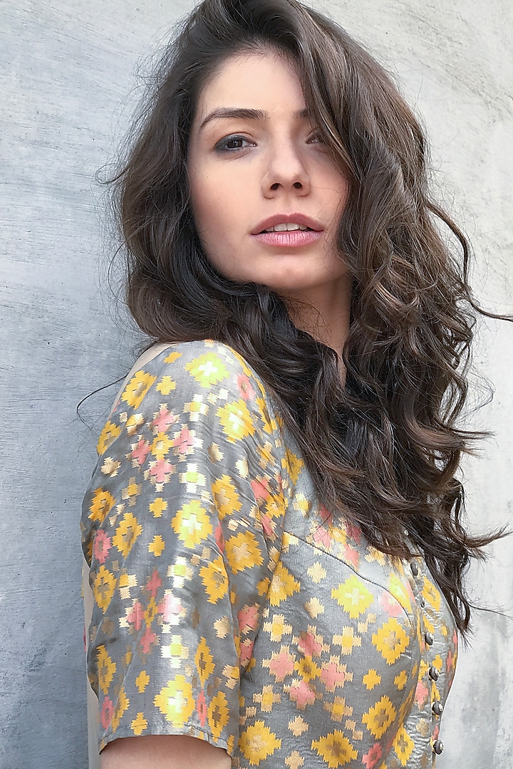Grey Printed & Embroidered Gown by I AM DESIGN at Pernia's Pop Up Shop