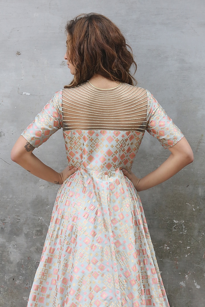 Mint Blue Printed & Embroidered Gown by I AM DESIGN at Pernia's Pop Up Shop