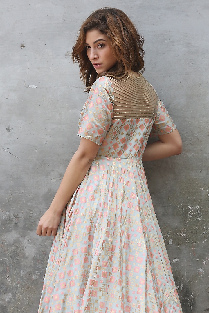 Mint Blue Printed & Embroidered Gown by I AM DESIGN at Pernia's Pop Up Shop