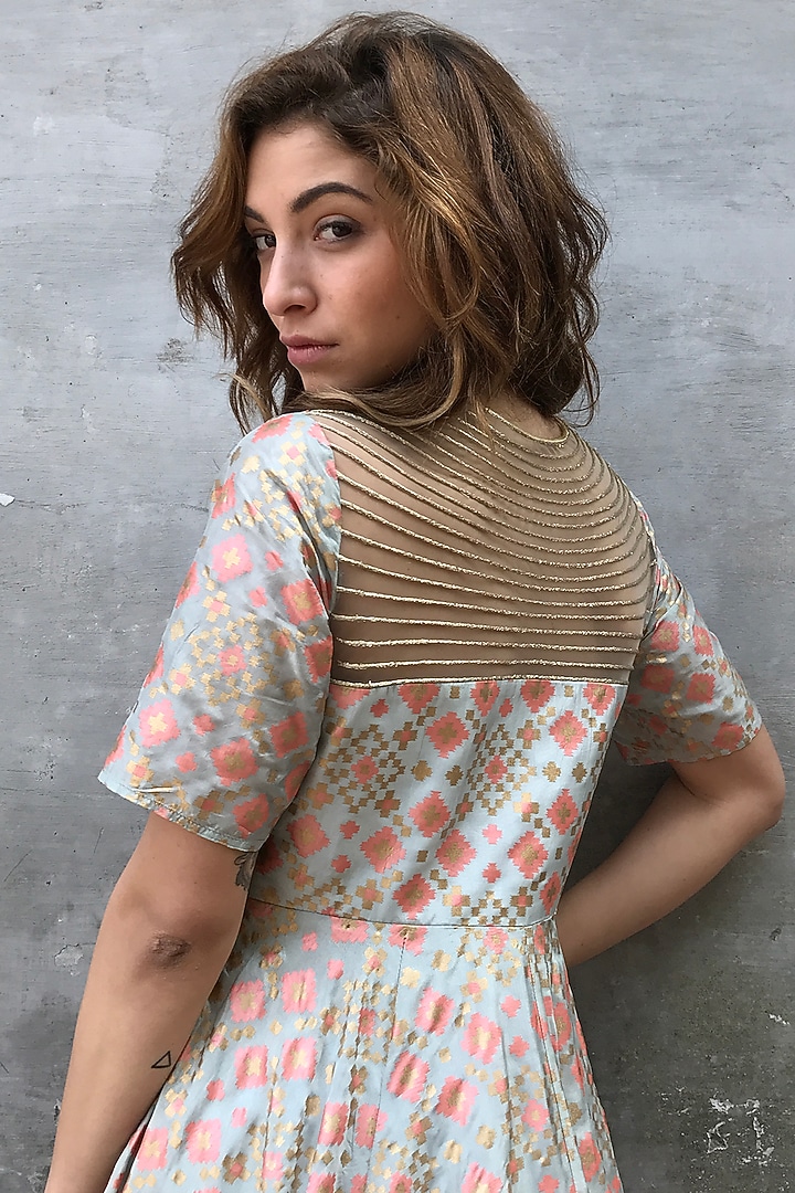 Mint Blue Printed & Embroidered Gown by I AM DESIGN at Pernia's Pop Up Shop