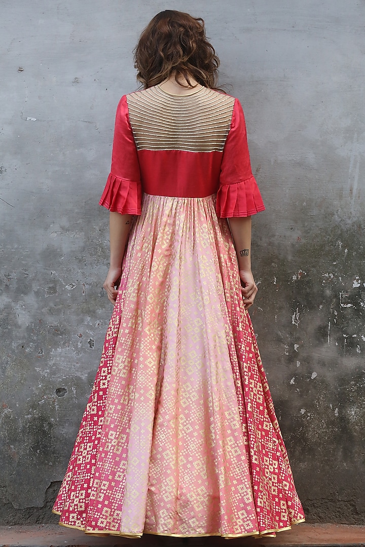 Peach Pink Ombre Printed Gown by I AM DESIGN at Pernia's Pop Up Shop