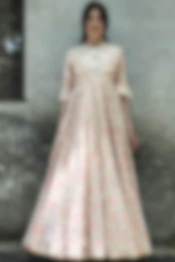 Ivory Printed & Embroidered Gown by I AM DESIGN