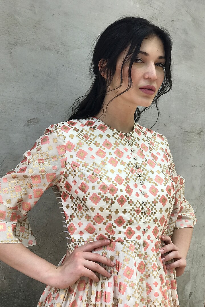Ivory Printed & Embroidered Gown by I AM DESIGN at Pernia's Pop Up Shop