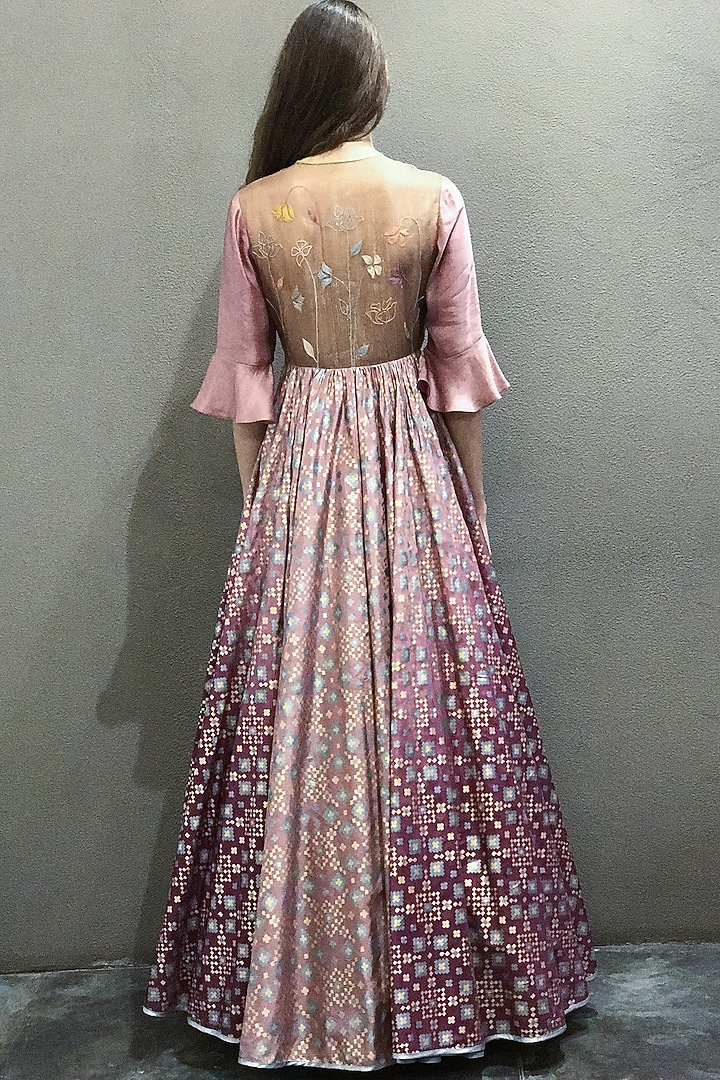 Mauve & Pink Ombre Printed Gown by I AM DESIGN at Pernia's Pop Up Shop