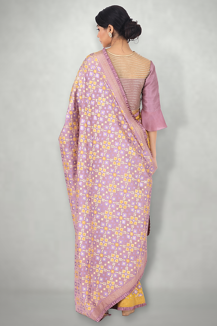 Mauve & Mustard Tie-Dyed Wedding Saree Set by I Am Design at Pernia's Pop Up Shop