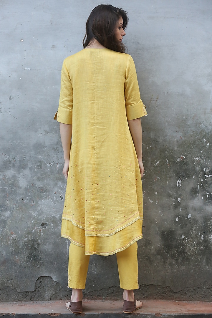 Mustard & Mint Blue Embroidered Kurta Set by I AM DESIGN at Pernia's Pop Up Shop