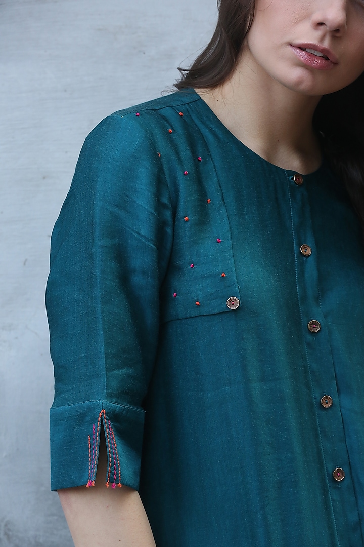 Teal Embroidered & Printed Kurta Set by I AM DESIGN at Pernia's Pop Up Shop