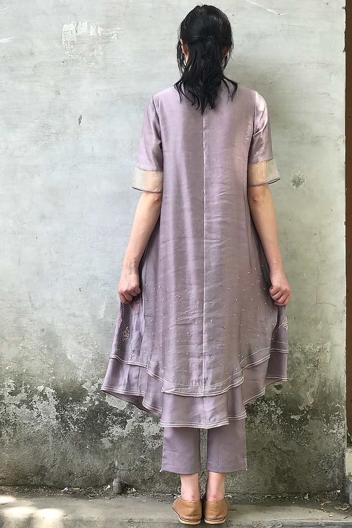 Mauve & Mint Blue Embroidered Printed Kurta Set by I AM DESIGN at Pernia's Pop Up Shop