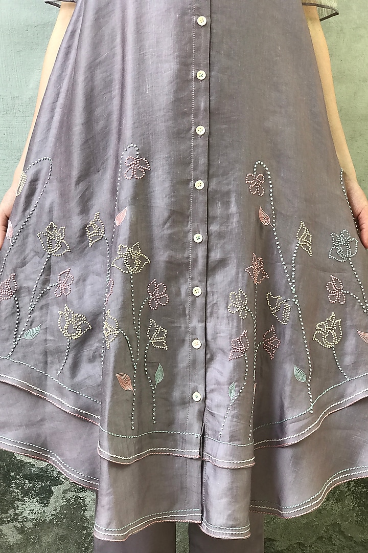 Mauve & Mint Blue Embroidered Printed Kurta Set by I AM DESIGN at Pernia's Pop Up Shop