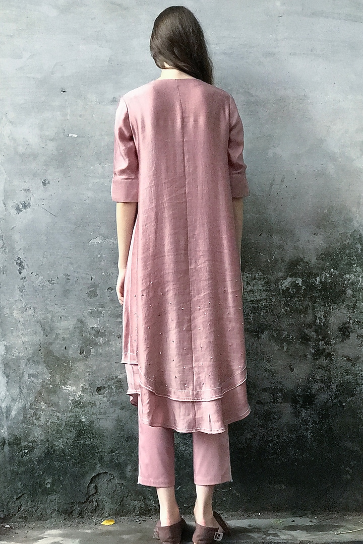 Onion Pink Embroidered & Printed Kurta Set by I AM DESIGN at Pernia's Pop Up Shop