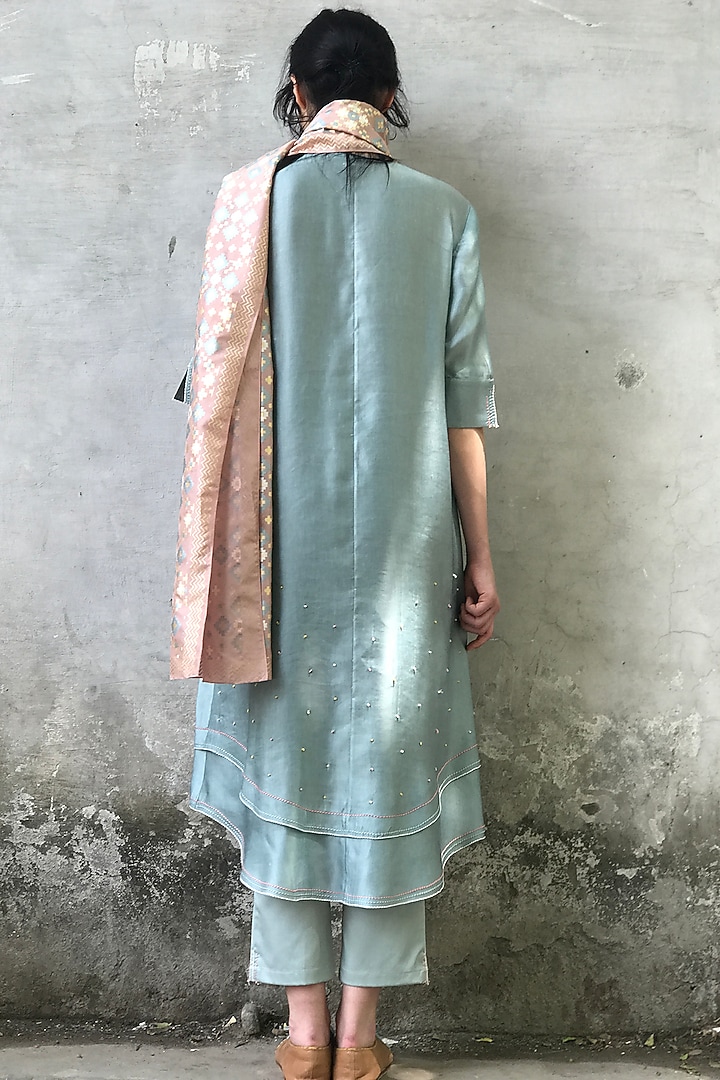 Mint Blue & Onion Pink Embroidered Printed Kurta Set by I AM DESIGN at Pernia's Pop Up Shop
