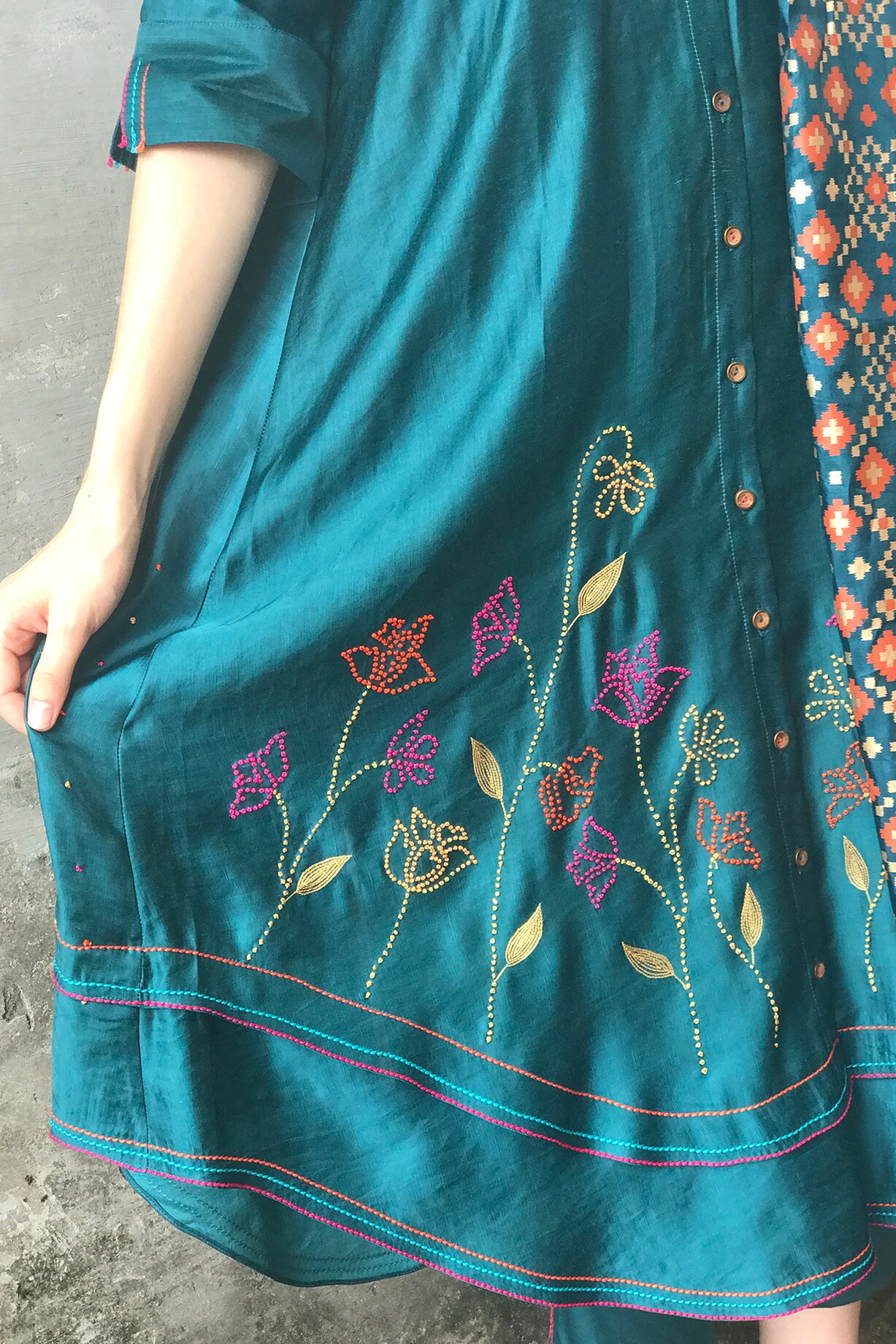 Teal Green Embroidered & Printed Kurta Set main image 0