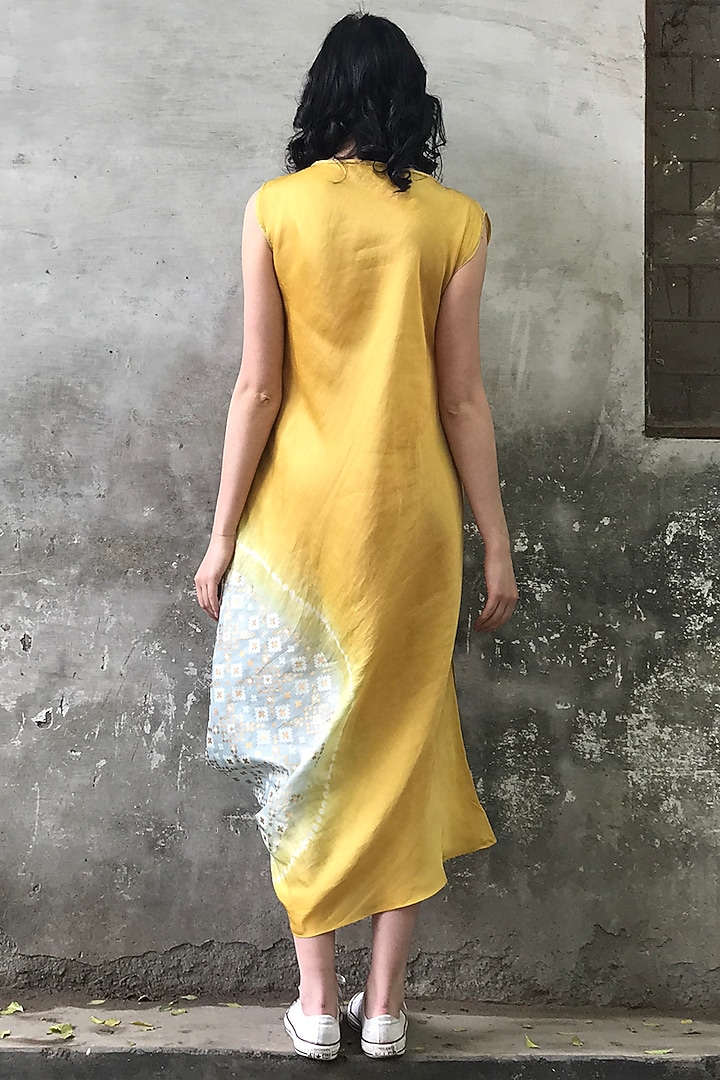 Mustard & Mint Blue Printed Cowl Kurta Dress by I AM DESIGN at Pernia's Pop Up Shop