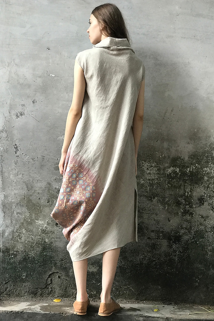 Beige & Pink Printed Cowl Kurta Dress by I AM DESIGN at Pernia's Pop Up Shop