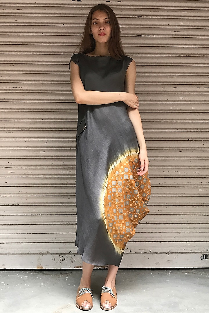 Dust Orange & Grey Printed Kurta Dress by I AM DESIGN