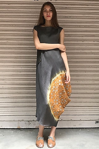 Dust Orange & Grey Printed Kurta Dress by I AM DESIGN