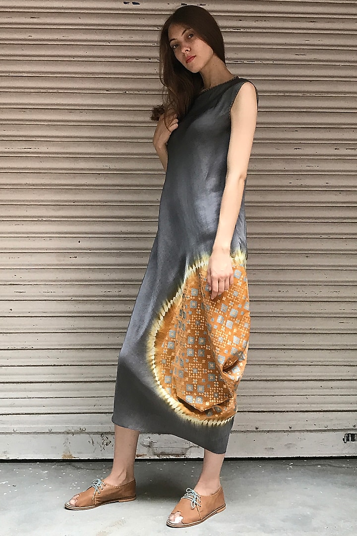 Dust Orange & Grey Printed Kurta Dress by I AM DESIGN at Pernia's Pop Up Shop