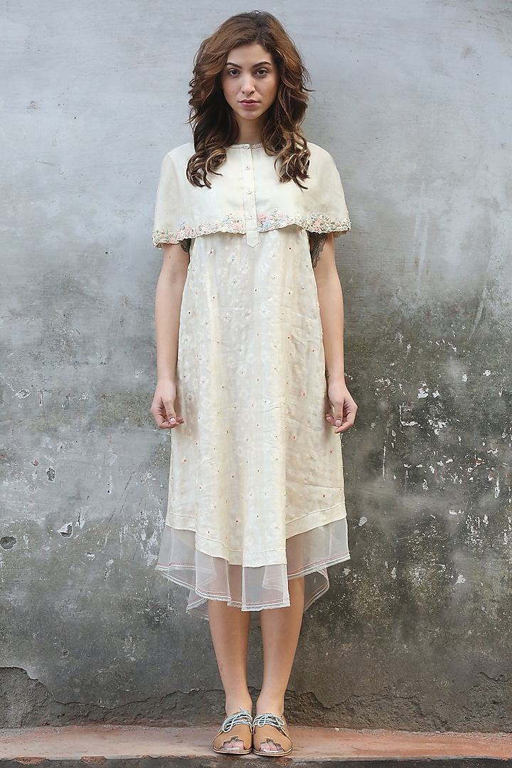 Ivory Printed & Embroidered Kurta Dress by I AM DESIGN at Pernia's Pop Up Shop