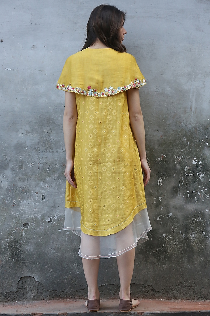 Mustard Printed & Embroidered Kurta Dress by I AM DESIGN at Pernia's Pop Up Shop