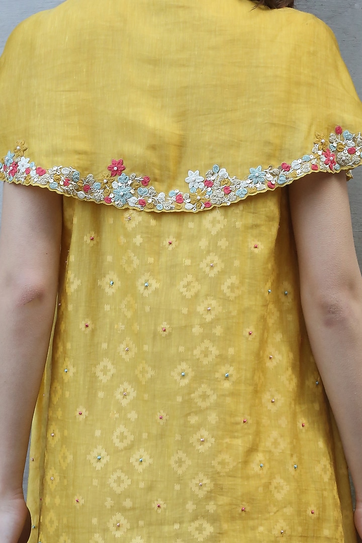 Mustard Printed & Embroidered Kurta Dress by I AM DESIGN at Pernia's Pop Up Shop