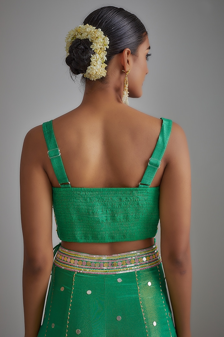 Green Silk Zari Hand Printed Wedding Sharara Set by I AM DESIGN at Pernia's Pop Up Shop
