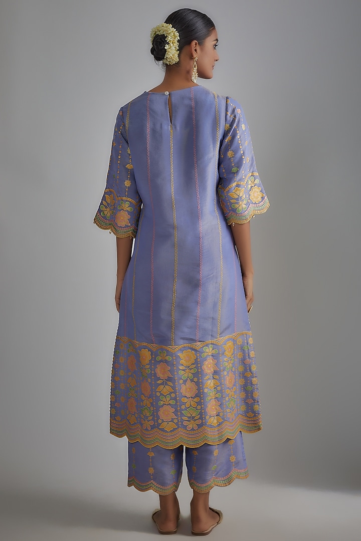 Mauve Silk Zari Printed & Embroidered Kurta Set by I AM DESIGN at Pernia's Pop Up Shop
