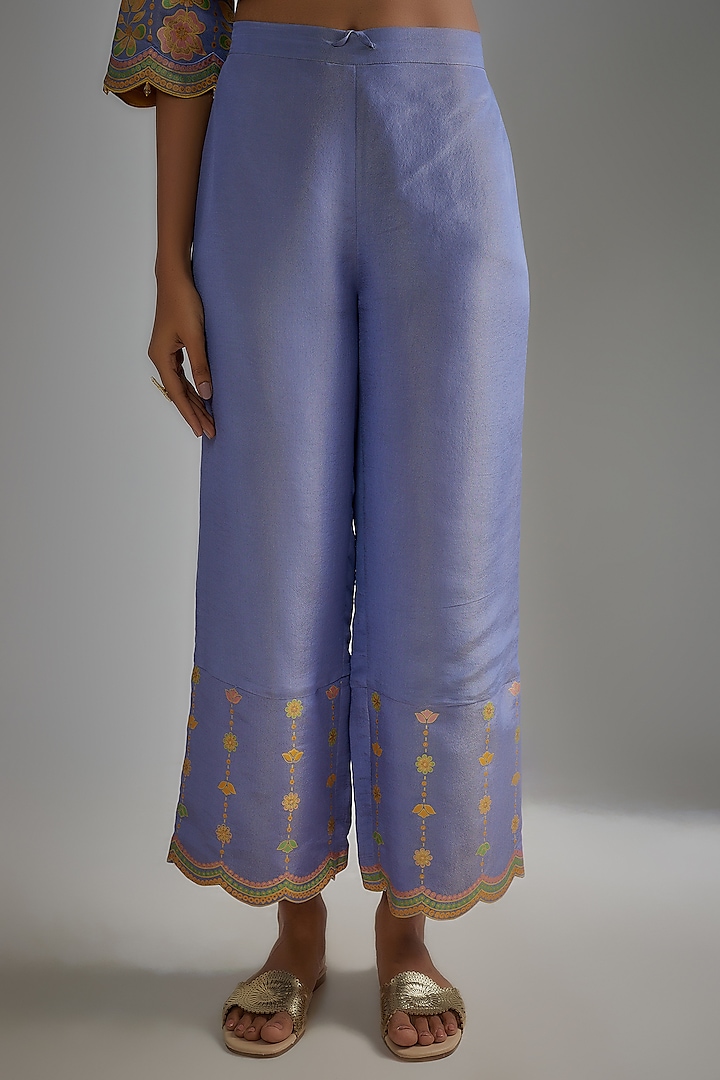 Mauve Silk Zari Printed & Embroidered Kurta Set by I AM DESIGN at Pernia's Pop Up Shop