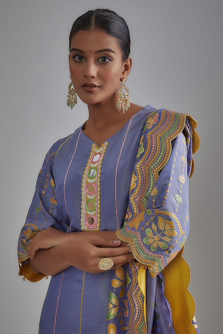 Mauve Silk Zari Printed & Embroidered Kurta Set by I AM DESIGN at Pernia's Pop Up Shop