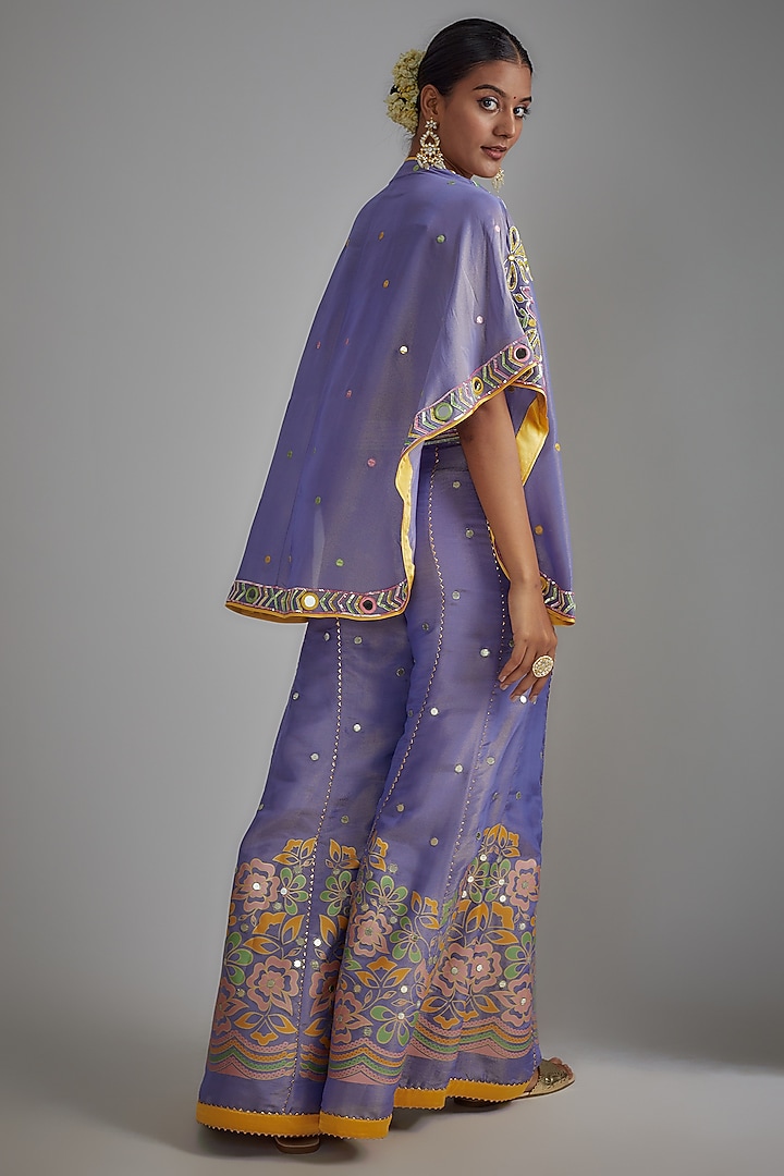 Mauve Silk Zari Hand Printed Wedding Sharara Set by I AM DESIGN at Pernia's Pop Up Shop