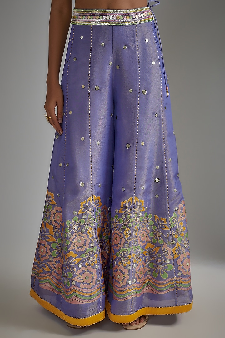 Mauve Silk Zari Hand Printed Wedding Sharara Set by I AM DESIGN at Pernia's Pop Up Shop